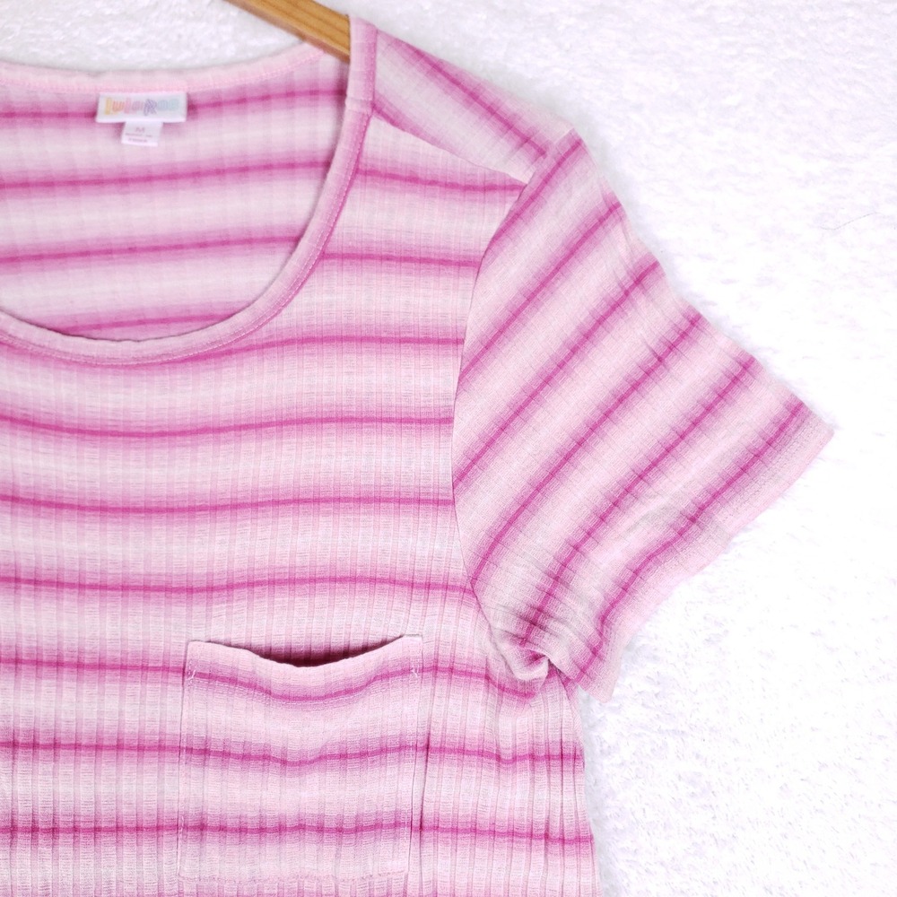 Lularoe T Shirt Dress Womens Medium Pink Striped High Low Pocket Casual - Picture 3 of 8